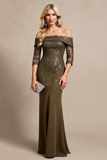 Off The Shoulder Olive Formal Dress with Appliques